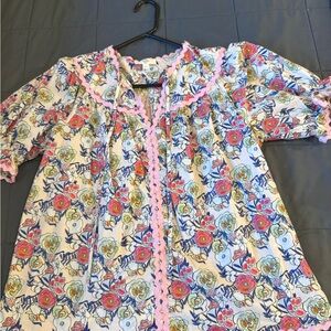 Entro Floral Blouse with Pink Ric Rac accents
